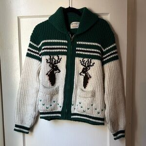 Vintage Green and White Zip Up Sweater